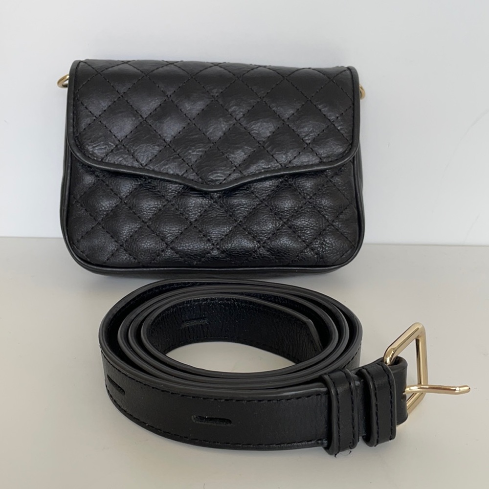Fanny pack. Belt bag. New black quilted